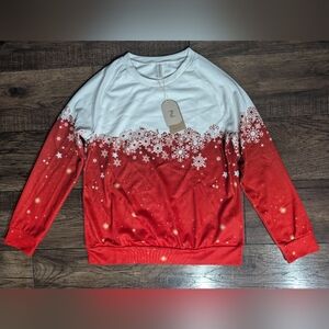 Zolucky Women’s Sweatshirt Christmas Snowflake Stars Red & White Size S NWT